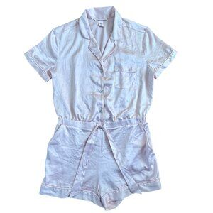 Victoria Secret Sleep Lounge Romper Jumpsuit Pajama Size Large Pink Satin